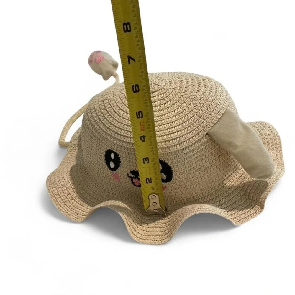 Unbranded Puppy Sun Hat Kids‎ One Size Tan New Woven Straw 3D Ears Wavy Brim